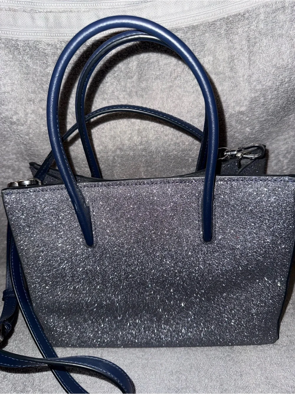 kate spade navy glitter satchel with detachable strap